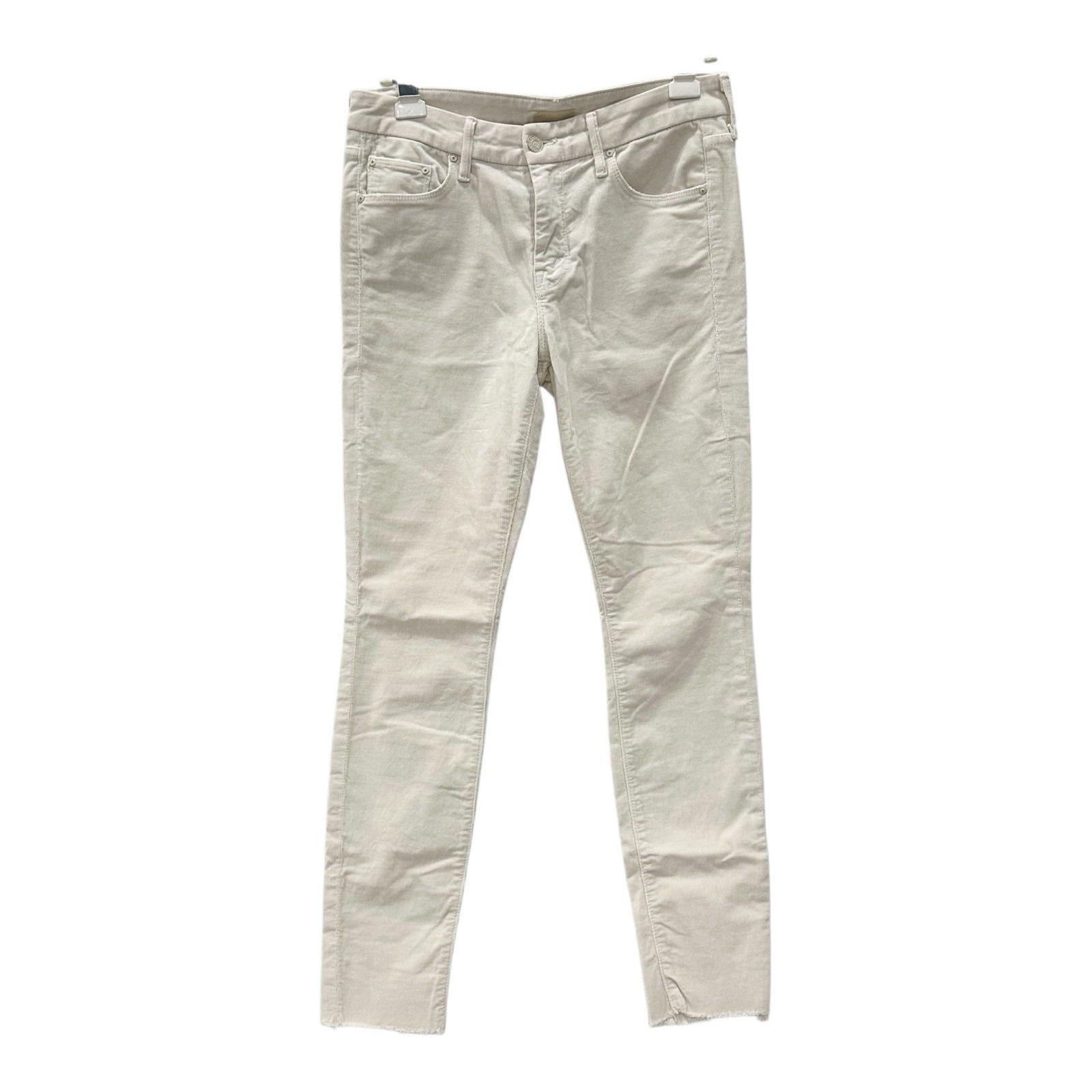 Mother Looker Ankle Fray Corduroy Pants Womens 27 Skinny Stretch Cream Hopscotch